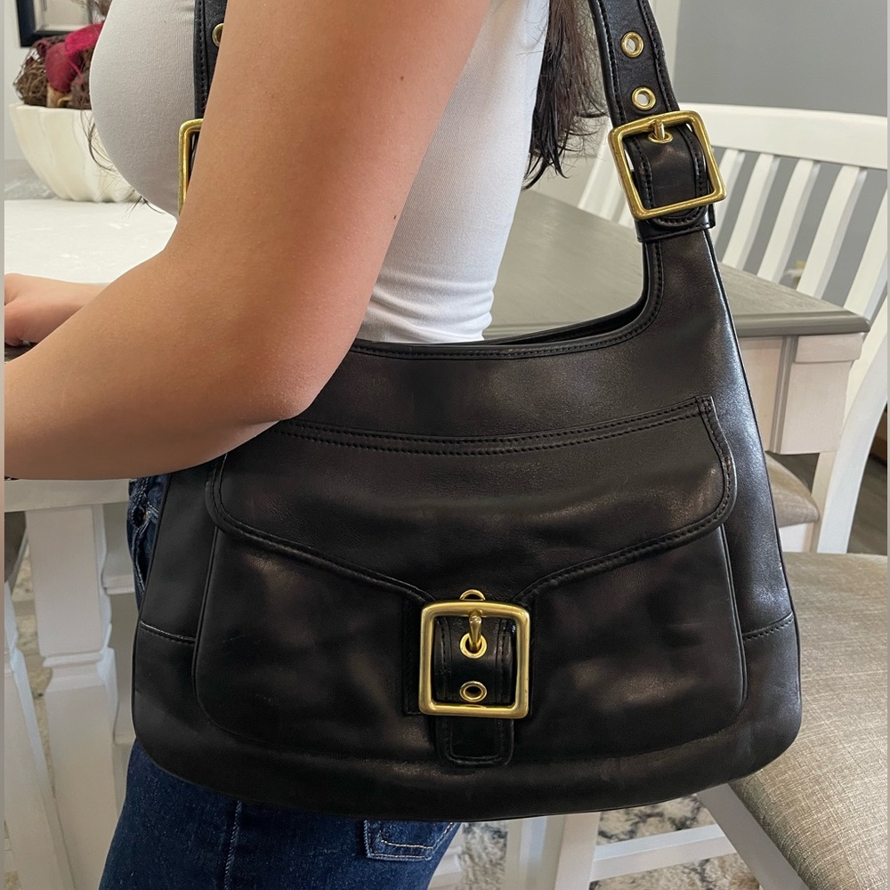 Vintage Y2K Black Leather Coach Legacy Saddle Bag,style